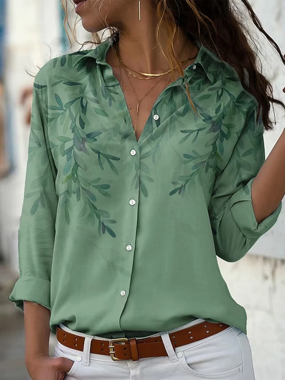 Fashion Women's shirt & blouses Elegant flower Leaf Shirt Print High quality Long Sleeve Large size Female clothing Blouse Tops