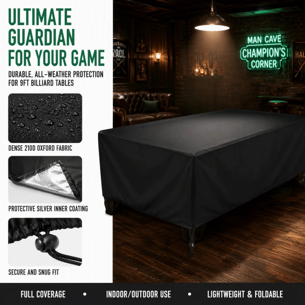 Black Color Billiard Table Cover 9ft Size Folding Structure Pool Table Cover Oxford Material Full-Drop Pool Table Cover