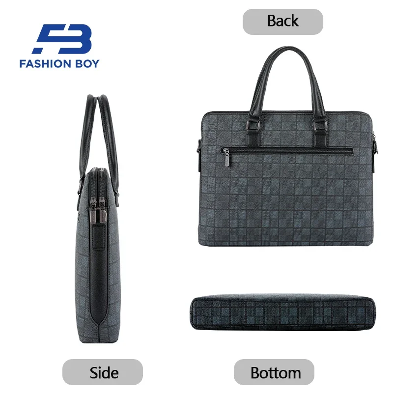 FASHION BOY Designer Men's Briefcase Leather Brand Laptop Bags 14-inch Men Handbag High Quality Briefcase Bags College BookBag