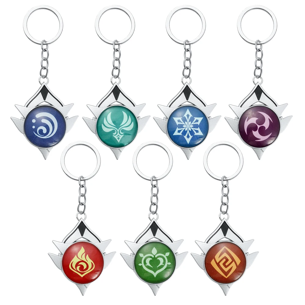 Anime Game Genshin Impact Keychain Vision Cosplay Prop Key Ring Anemo Geo Electro Dendro Hydro Pyro Cryo Pendant Gifts