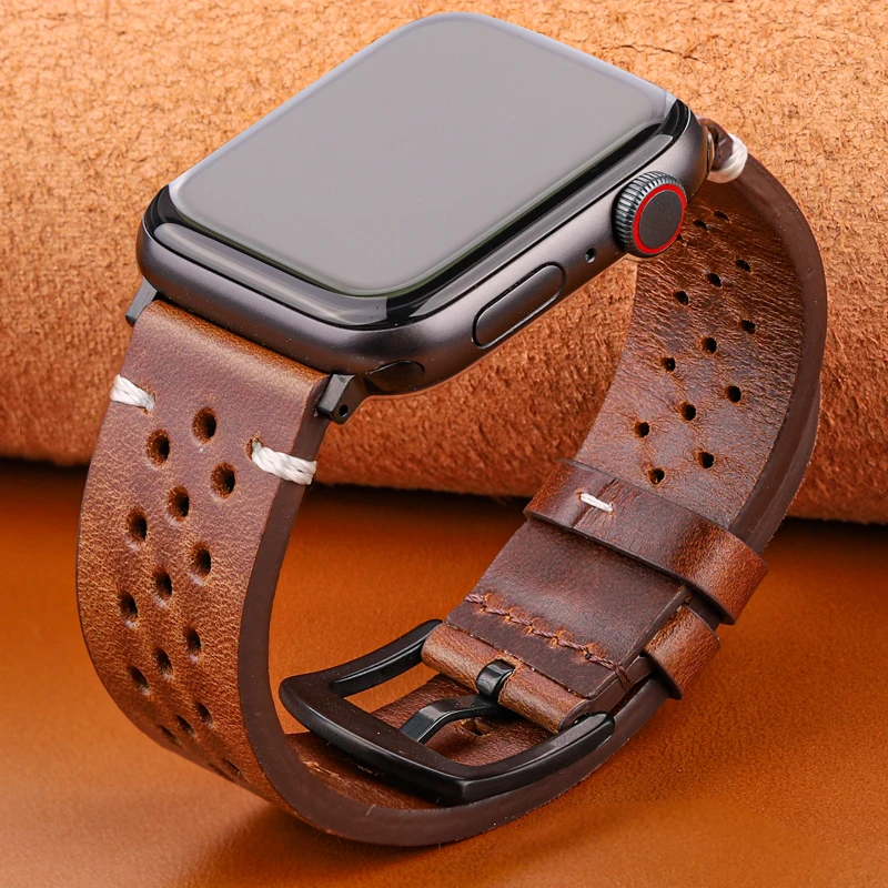 Genuine Leather Strap for Apple Watch Fits Series 7 6 5 4 SE 40mm to 49mm Unisex Watch Band Bracelet Style
