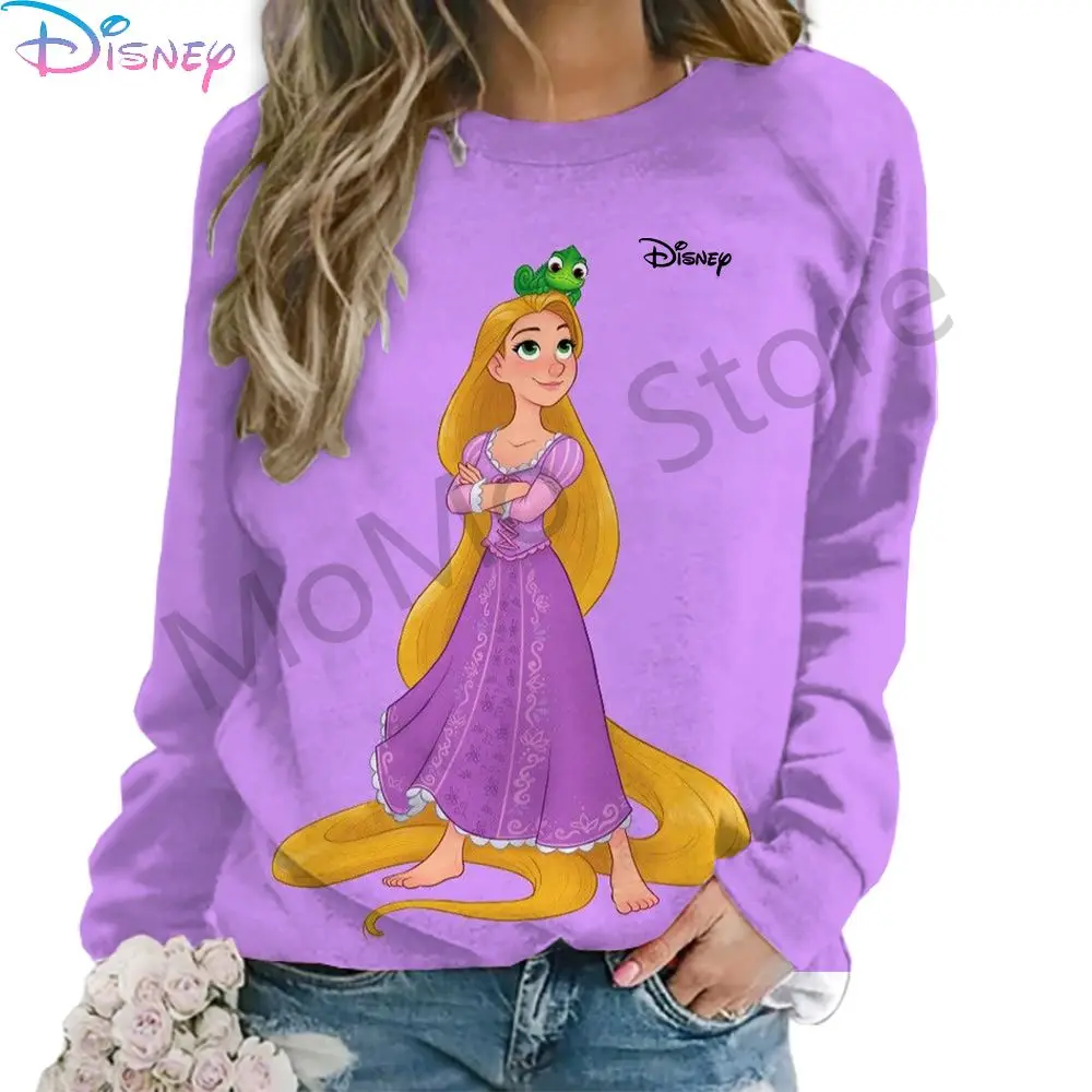 O Neck Disney Princess Women\'s Long Sleeve Sweatshirts Party Streetwear 2024 Lovely Autumn Leisure High Quality New 3D Print