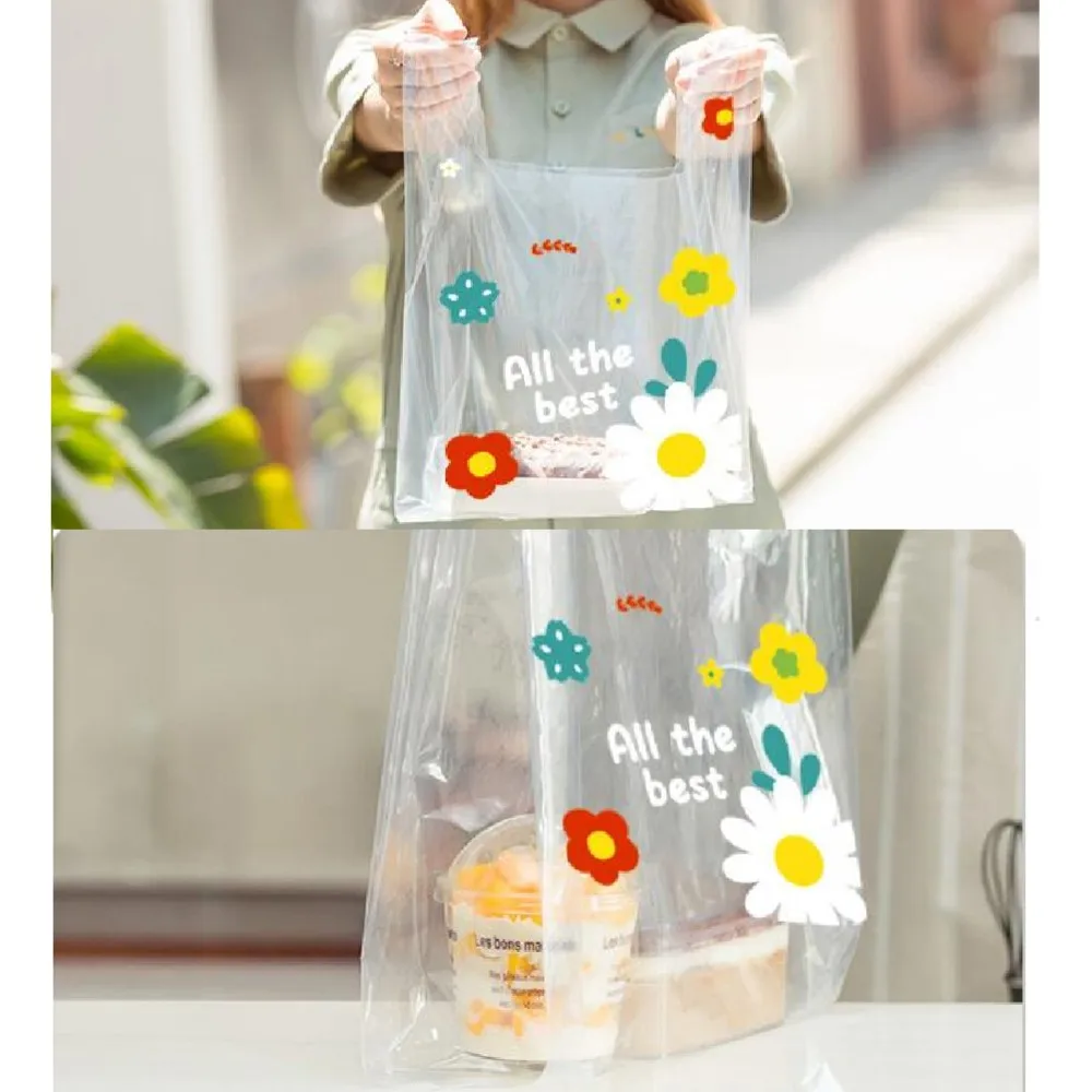 50pcs Transparent Vest Bag Cake Packaging Bag Of Sweet Food Take Away Plastic Bags Party Supplies