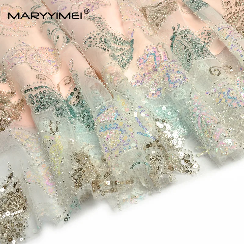 MARYYIMEI Spring Women\'s Luxury Gorgeous Party dress Long sleeved Butterfly Sequin Beading Elegant Maxi Long Ball Gown Dresses