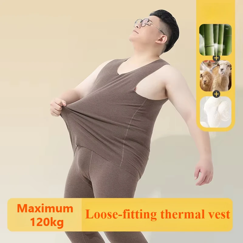 

Thermal Vest Men Plus Size Thermal Underwear Men Winter Bamboo Fiber Wool Silk Tops Sleeveless Skin-friendly Man Bottoming Shirt