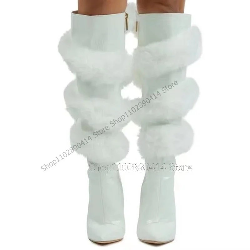 Botki z futerkiem, szpiczaste, za kolano, zapinane na zamek z boku, damskie buty, szpilki, wysokie obcasy, nowatorska moda, seksowne, 2023, zapatos para mujer.