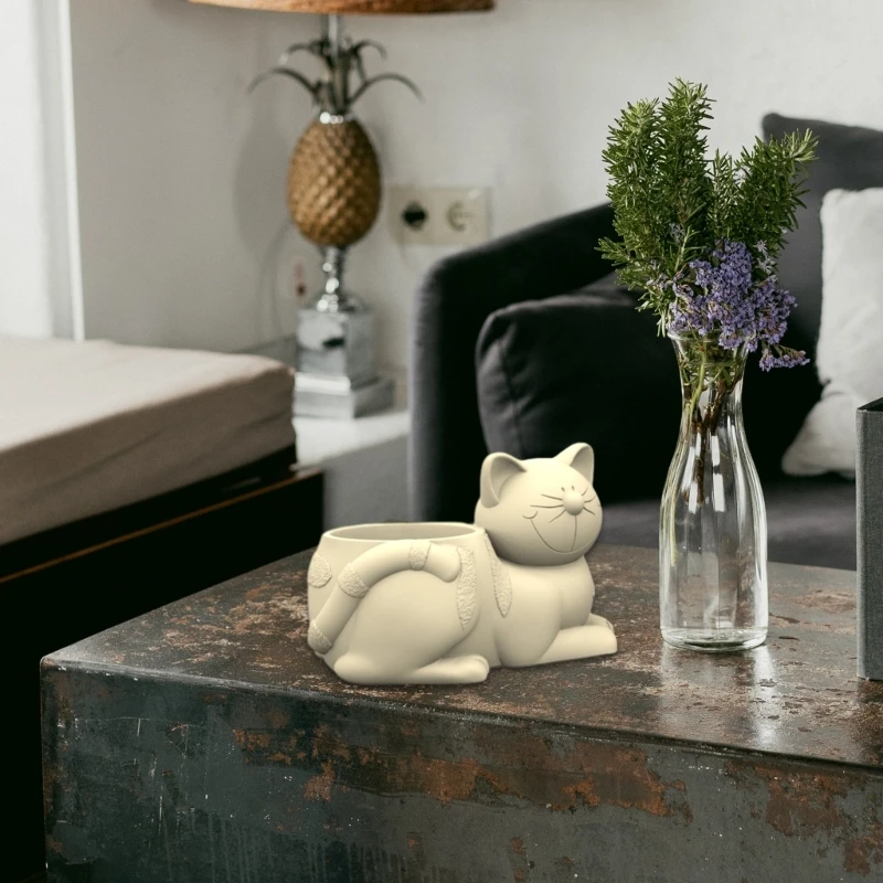 Gato bonito caneta titular pote molde suculento plantador molde silicone para diy vaso decoração