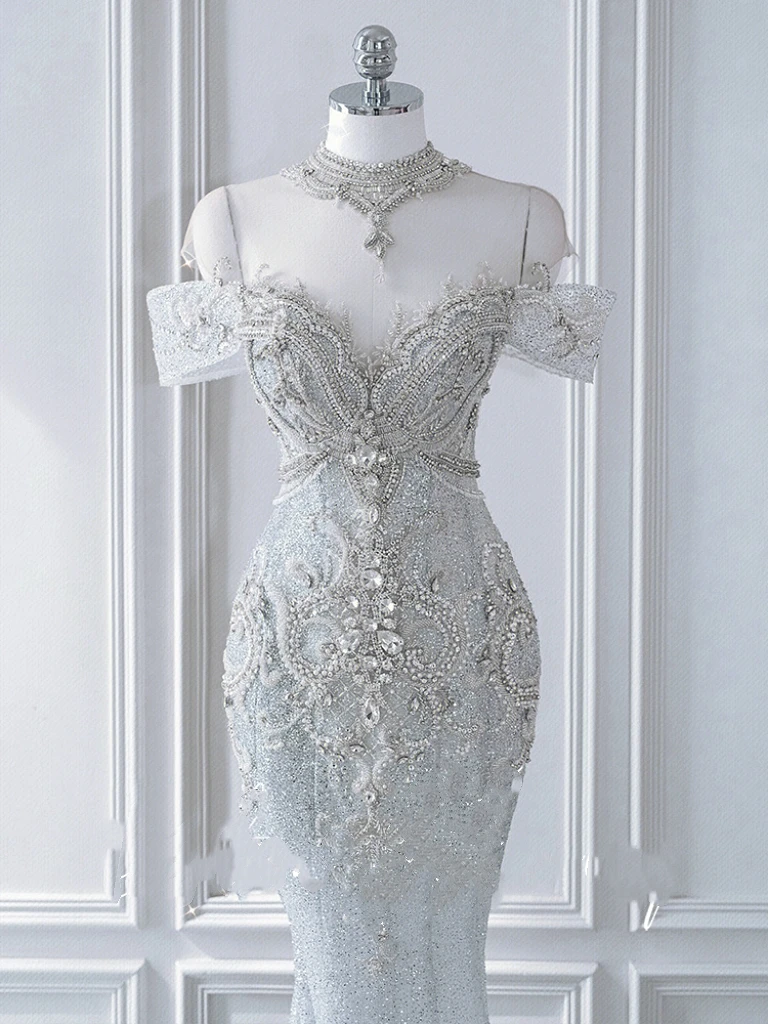 Senior Luxury Wedding Dress Off Shoulder Beading Embroidery Sequins Mermaid Applique Floor Length Bride Engagement Toast Gowns
