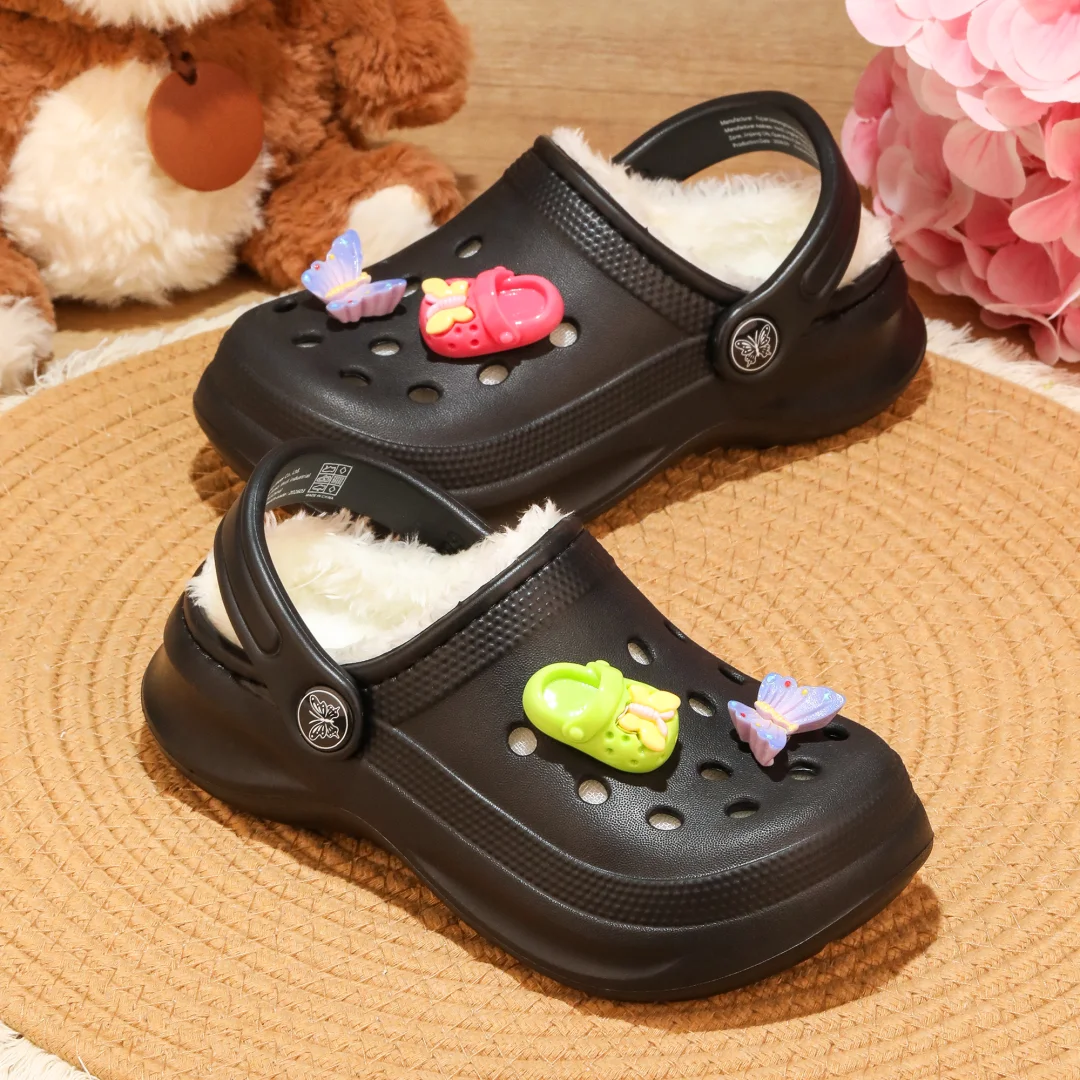 Kinder-Clogs und -Mules mit Fellfutter, leichte Garten-Schuhe mit Baumwollfutter, warme Hausschuhe für Jungen, Mädchen und Kleinkinder, 168. – Detail 14
