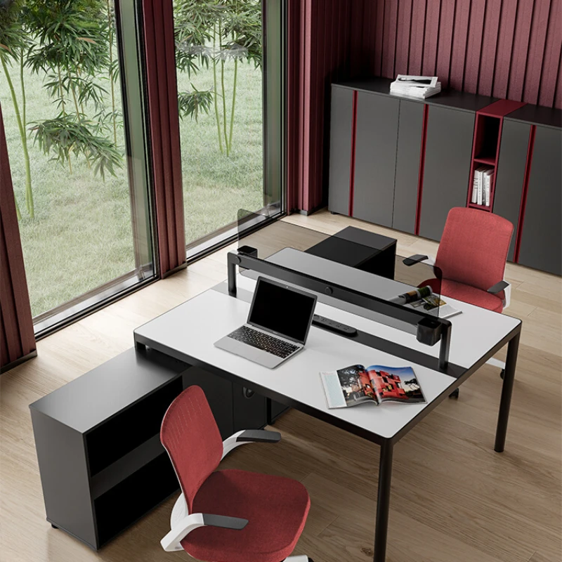 Office desk and chair combination screen card seat for four people Modern minimalist office furniture for six people Staff table