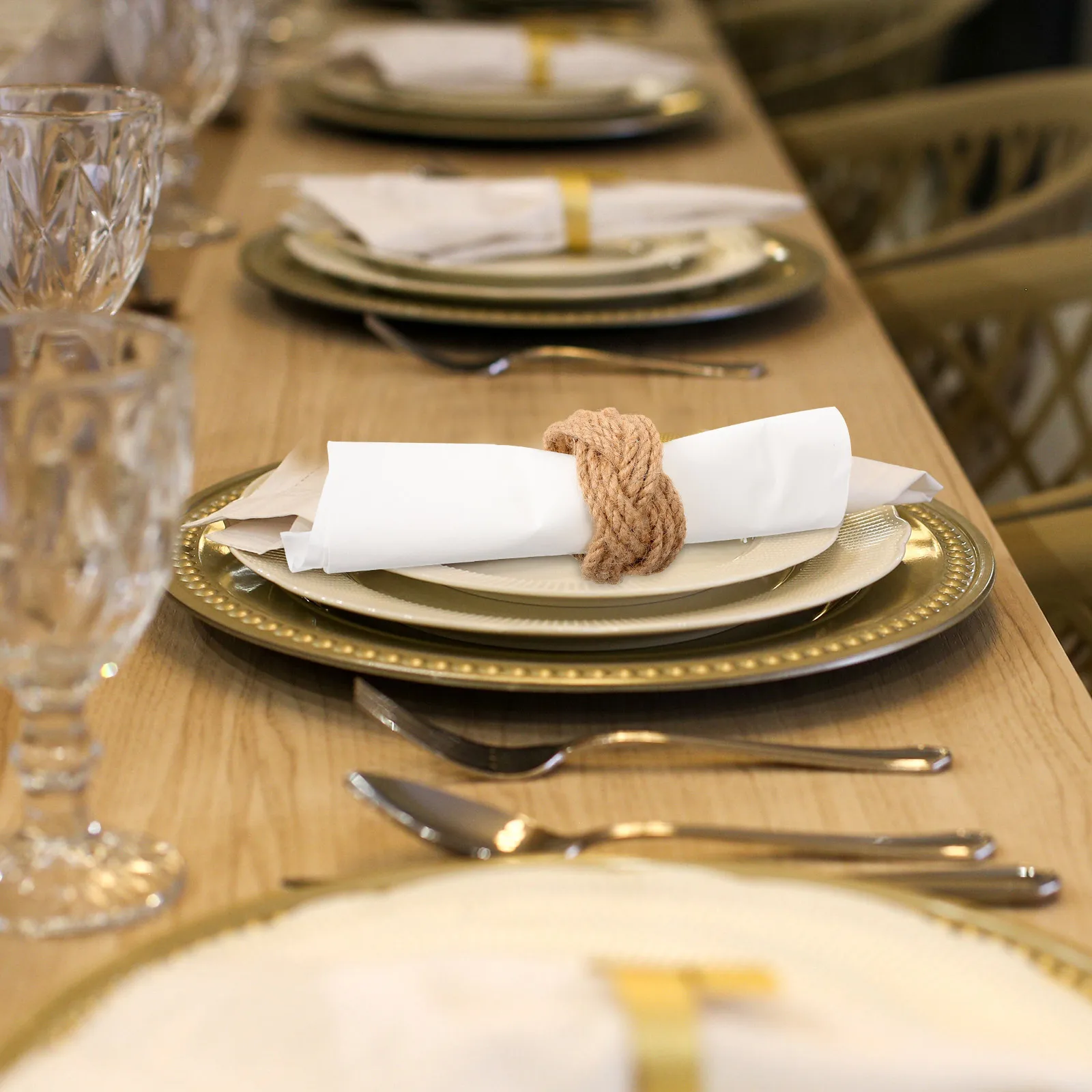 

6pcs Napkin Rings Rustic Rope Design Farmhouse Style Wedding Party Supplies Serviette Holders Cloth Napkins Table Decor Dining