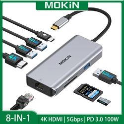 MOKiN USB C HUB to 4K HDMI Hub Adapter Docking Station USB 3.0 RJ45 SD/Micro SD PD3.0 for MacBook Pro/Air Laptop Accessories