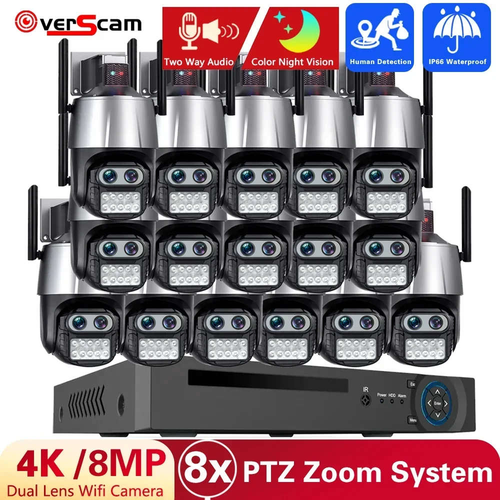 16CH 4K POE NVR Kit 8MP Auto Tracking Security Indoor Outdoor Camera System 2.8-12mm Auto Focus 8X Zoom Video Surveillance Set