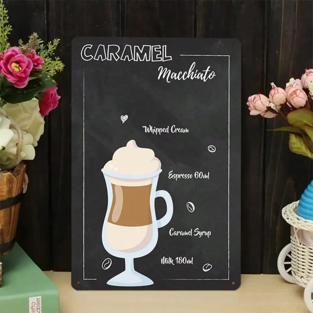 

1 шт. жестяная вывеска Caramel Macchiato-декор для кофейни/кухни, милая иллюстрация, 8x12 дюймов/20x30 см
