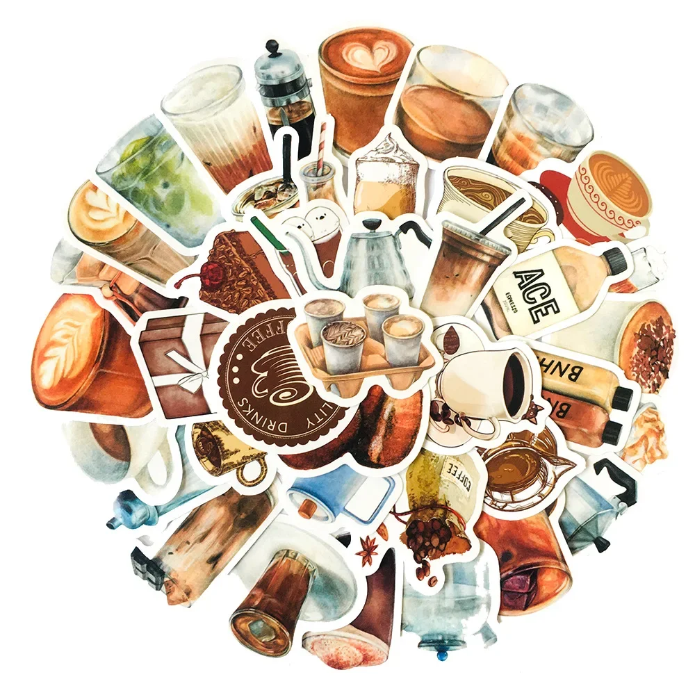 1Sets=40PCS Coffee Drink Stickers Helmet Water Cup Notebook Waterproof Stickers