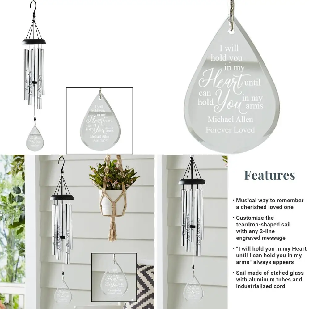 

24-inch custom memorial wind chime - engraved glass sail for sympathy and condolences