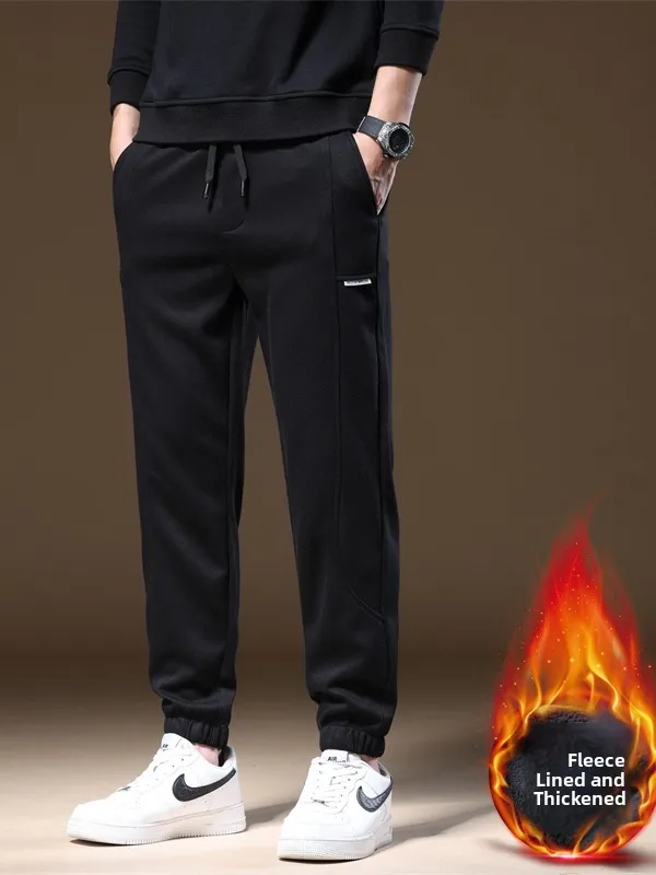 

Men's Fce Lined Thiened Sweatpants Elastic Waist Casual Pants Faionable All-Match Cuffed Sports Pants Autumn Winter Sle