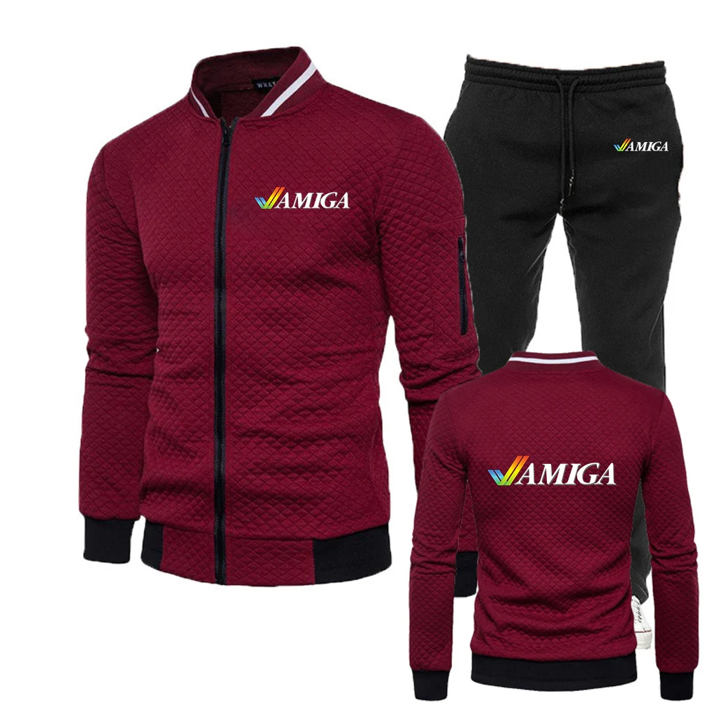 Commodore Amiga 2025 Mens Zipper Hoodies+Sweatpants 2-Piece Set Spring Autumn Daily Casual Sports Slim fit Jogging Suit