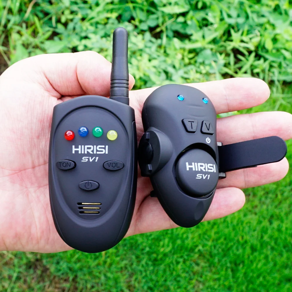 Hirisi SV1 Carp Fishing Bait Alarm Set with 4 Color LED Indicators Waterproof Adjustable Sensitivity with Portable Storage Case