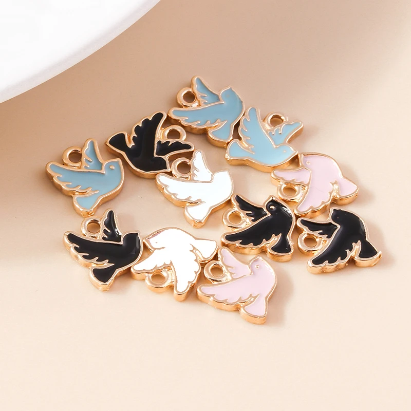 10pcs 13*11mm Enamel Peace Pigeon Dove Charms DIY for Necklaces Pendants Earrings Mini Animals Charms Jewelry Making Accessories