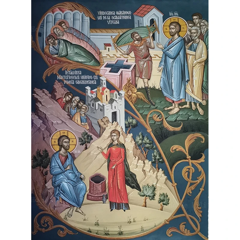 Christ And The Samaritan Woman Jesus Second Coming Last Judgement Orthodox Icon Canvas Wall Art By Ho Me Lili For Home Decor