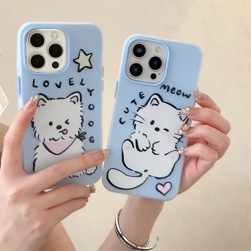 

Cartoon Graffiti lines Cat Cute Dog Phone Case For iPhone 15 Pro 13 14 Pro Max 14pro Cover Fun Protector Soft Cases Kawaii