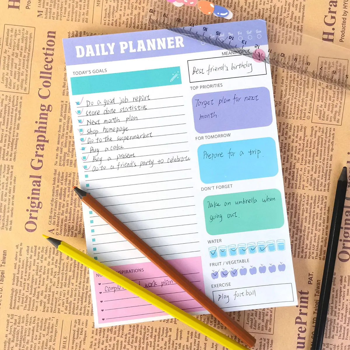 1 Pack of Tearable Practical Simple Time Management Planning Notepads, Convenient and Portable for Home School Office(50 Sheets)