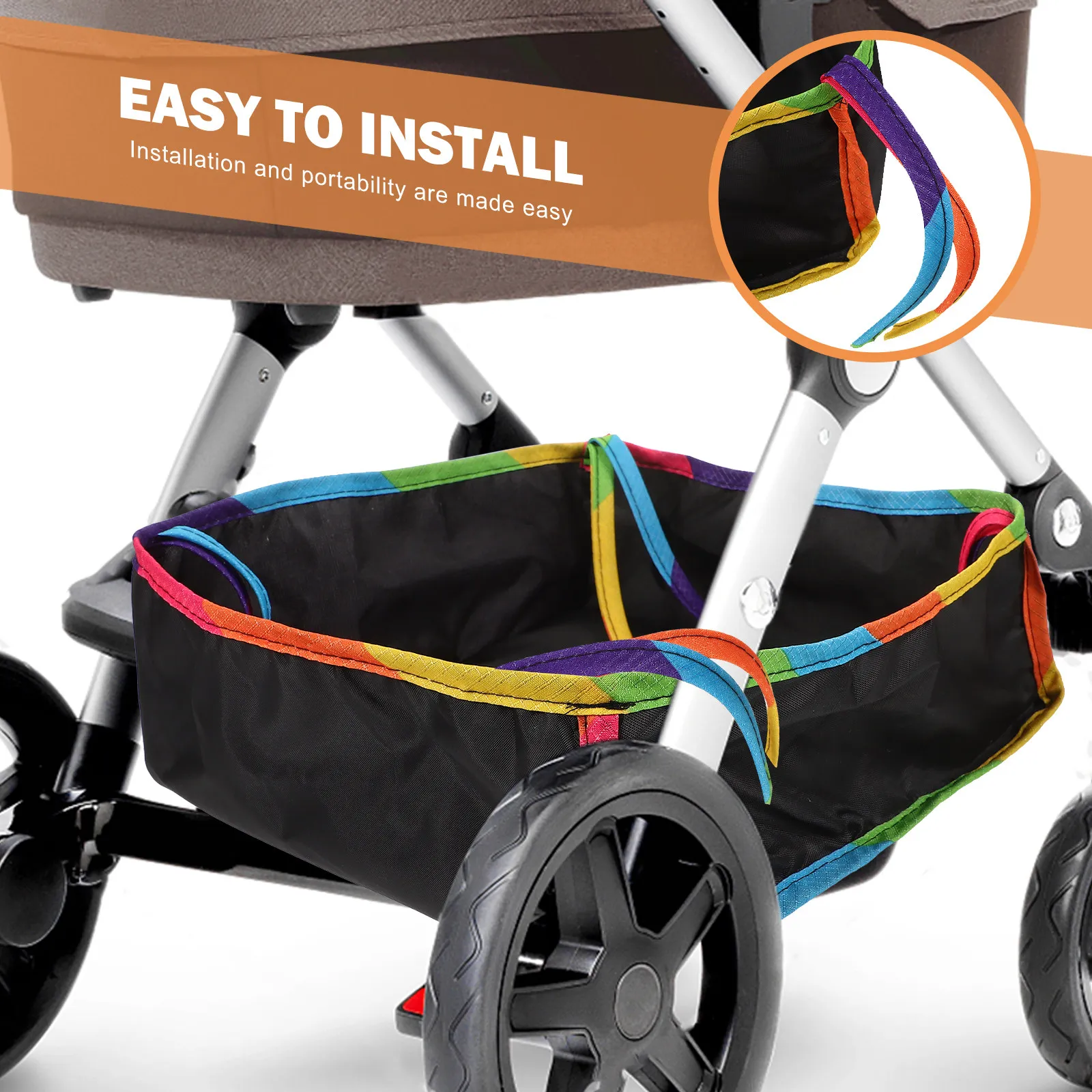 

Stroller Bottom Organizer Bag Universal Fit Baby Stroller Storage Basket for Bottles Nappies Essentials Travel