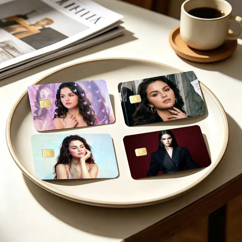 Sweet Girly S-Selena Gomez 4pcs 1Set Card Stickers Small Waterproof Chip 4PCS Card Sticker