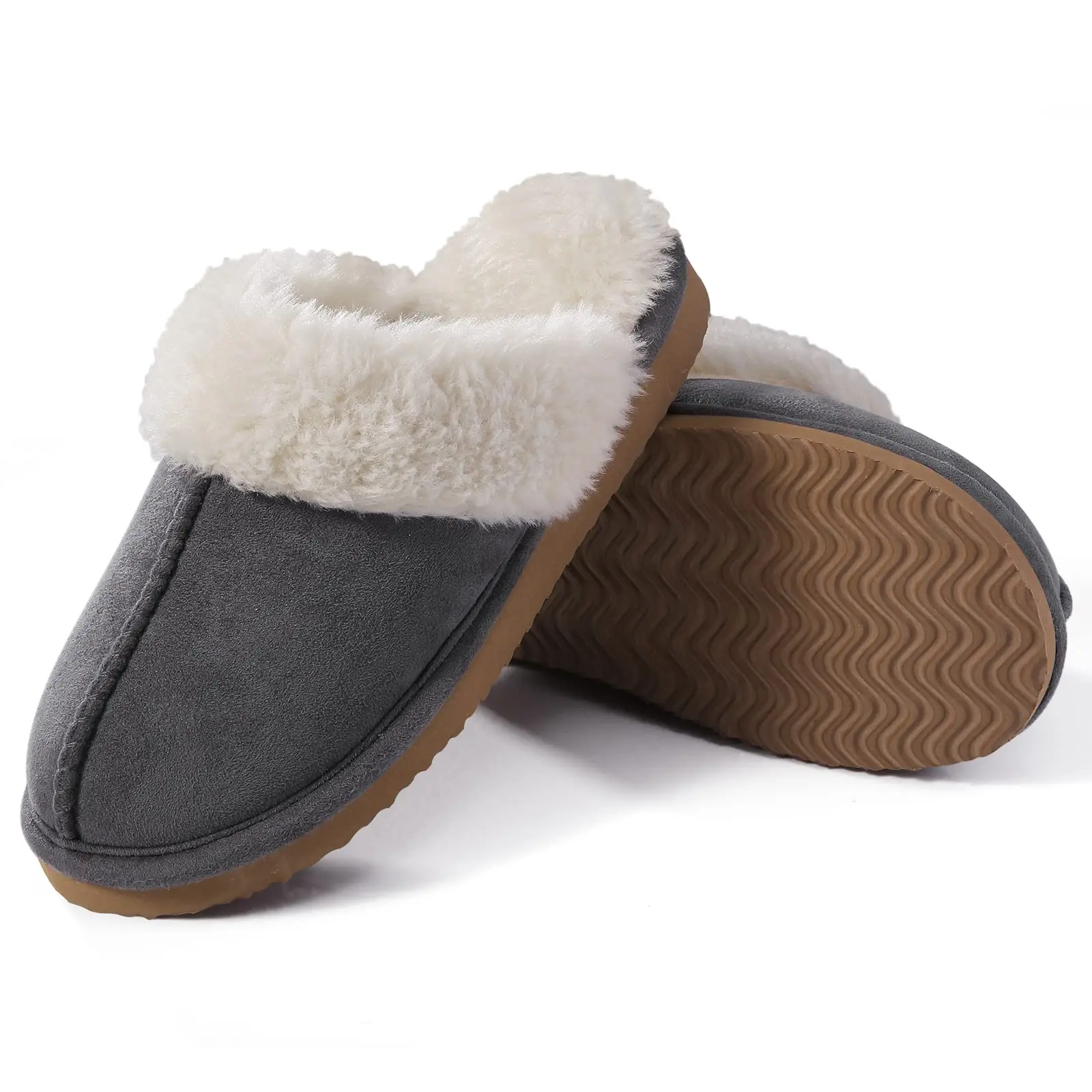 Shevalues Men Fuzzy Cotton Slippers Memory Foam Men Flat Slides Fluffy Winter House Shoes Indoor Outdoor Warm Fur Plush Slippers