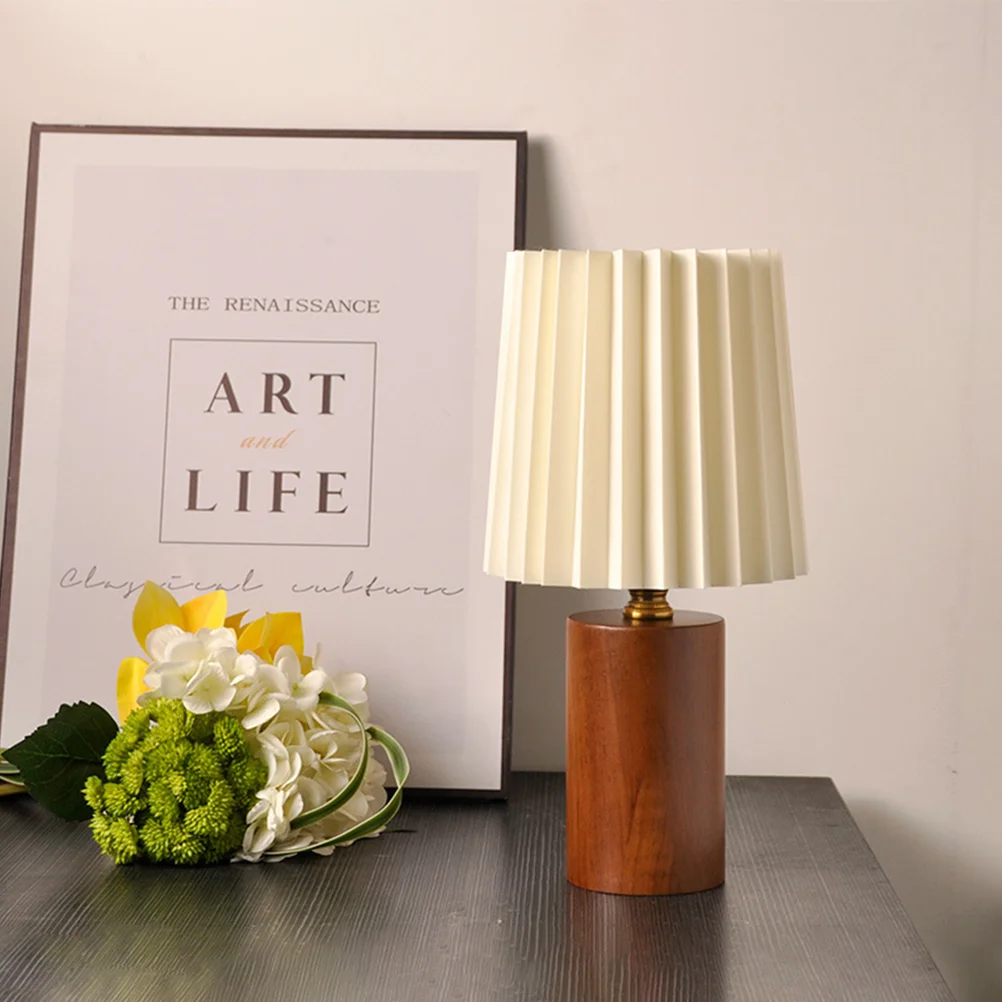 

Стильная плиссированная настольная лампа с деревянным основанием, яркий ночник для спальни, рабочего стола, прикроватной тумбочки, эстетичная декоративная лампа