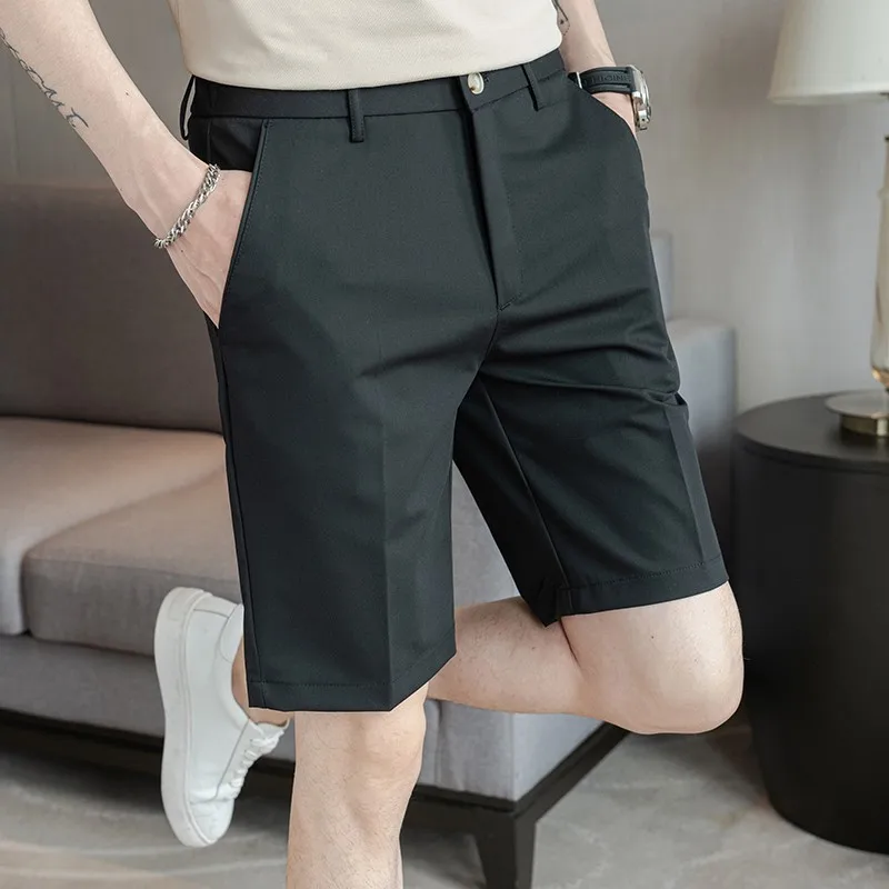 Men's Drapey Suit Shorts Elastic Loose Korean Style Casual Mid-Length Pants Summer Thin Dress Pants Knee-Length Shorts