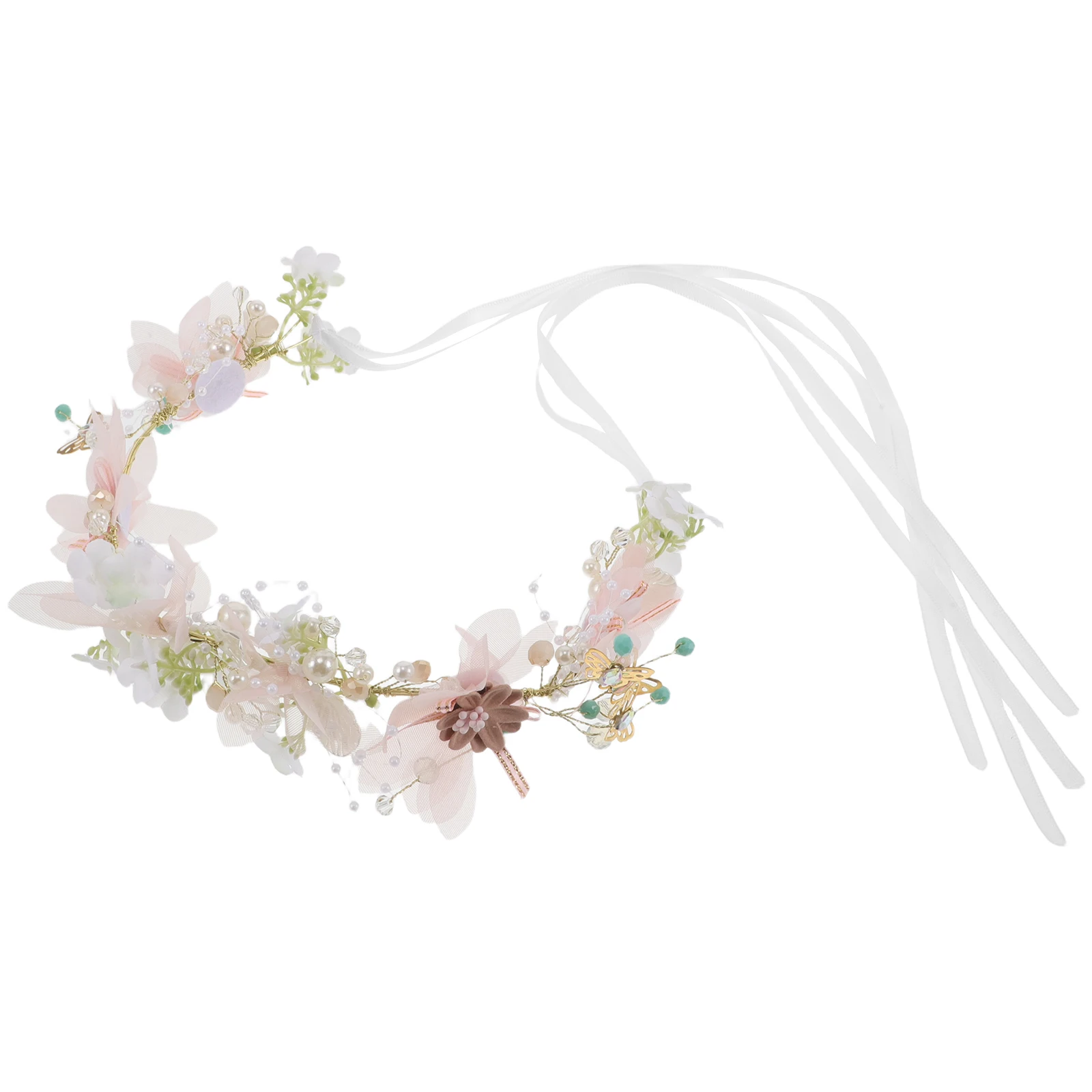 

Elegant Bridal Floral Crown Wedding Headband Pearls Boho Garland Birthday Party Photo Props Bridesmaid Headpiece Hair Accessory