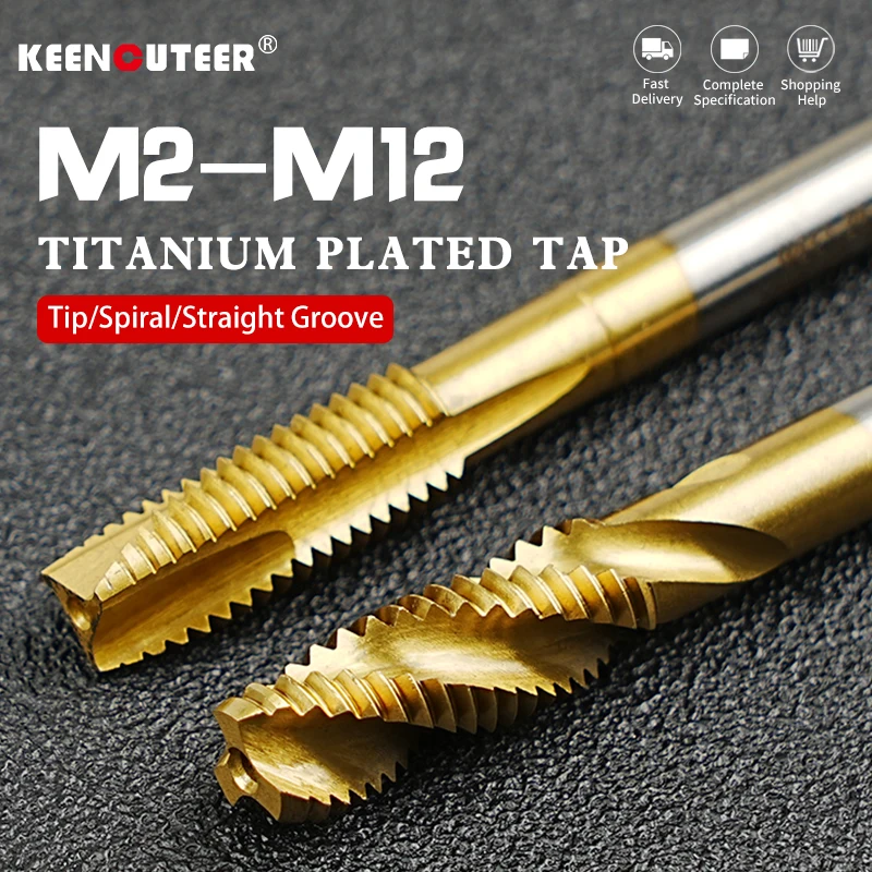 Métrico Titânio Chapeado Hss Espiral Ponto Torneira Flauta Espiral m2 M2.5 m3 m4 m5 m6 m7 m8 M10 M12 Máquina Plug Torneira Rosca