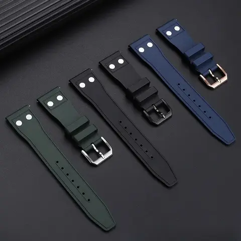 20mm 21mm 22mm 자연 소프트 불소 고무 FKM 고무 시계 밴드 IWC 스트랩 빅 파일럿 Portofino 탑건 시계 밴드 리벳