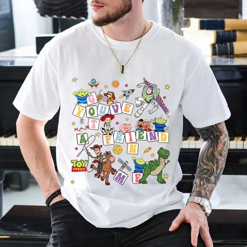 

MINISO Summer New Disney Toy Story Printed Men's T-Shirt Cotton Short Sleeve O-neck Tees Casual Fashion Oversized Unisex Tops