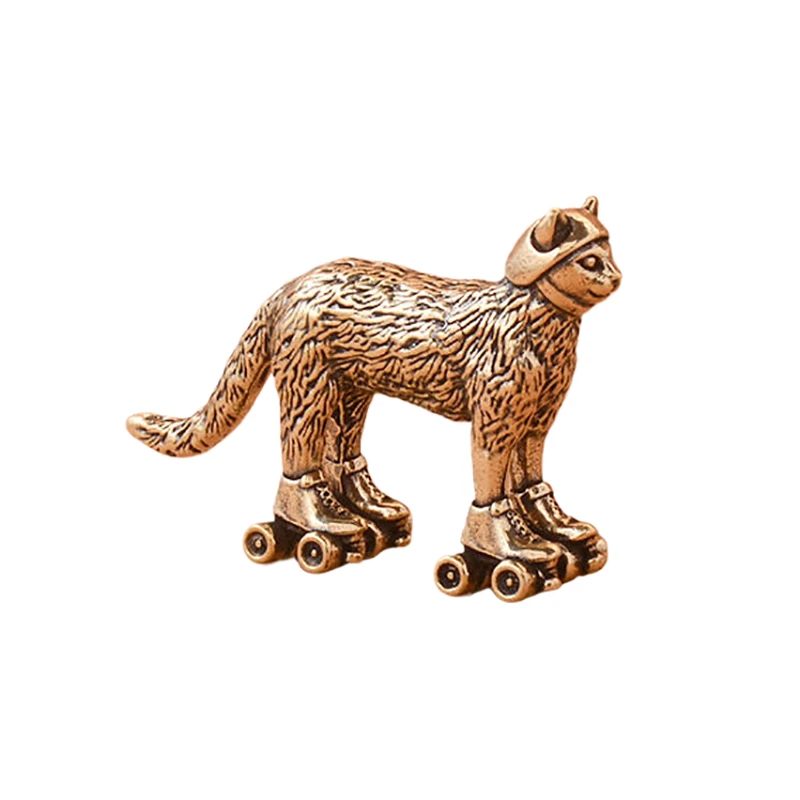 Brass Distressed Ski Cat Figurine Miniature Tea Pet Craft Desktop Small Ornament Animal Home Decor Accessories Children Gift view 6