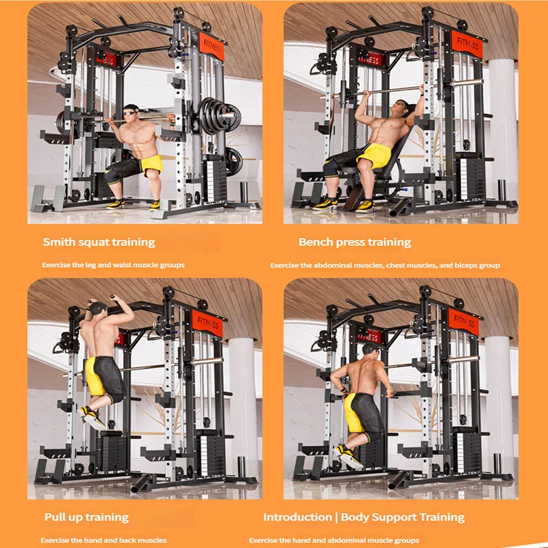 Home Flying Bird Longmen Frame Smith Comprehensive Trainer, Multi-functional Squat and Push Stand, Sports Gym Equipment