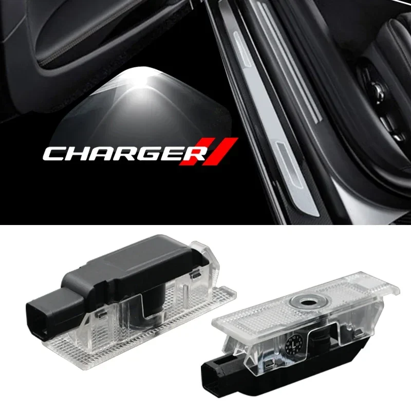 2PCS LED HD Ghost Shadow Badge Car Door Courtesy Projector Welcome Lamps For Dodge Charger Logo 12V Interior Mod Decor