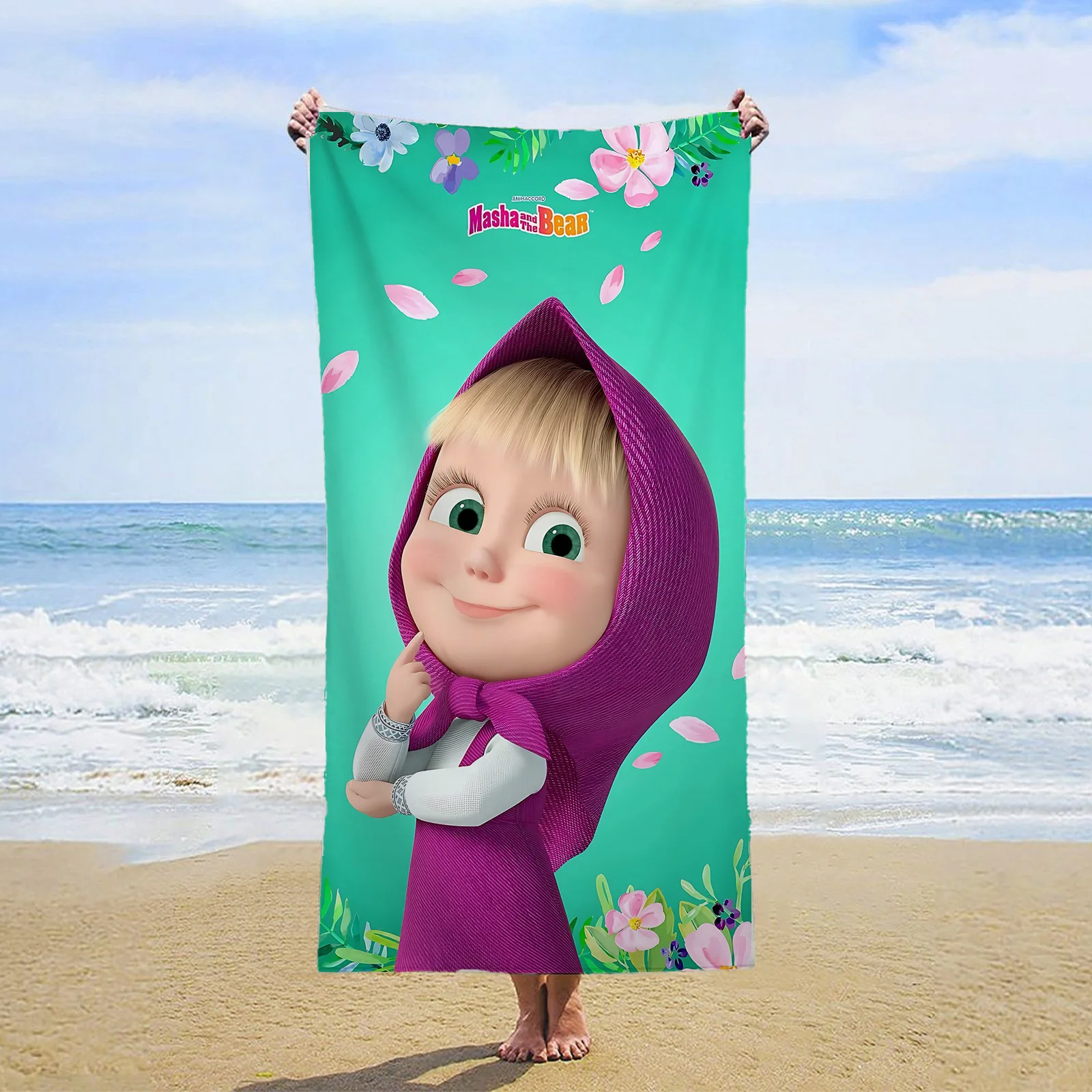 Masha e The Bear Asciugamano da spiaggia Asciugamani in microfibra Tovagliolo da bagno in microfibra Personalizzato Grande bagno Asciugatura rapida Palestra Doccia Mare