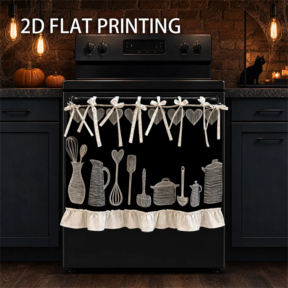1PC kitchen stove curtain, cabinet curtain and apron. Designed with 2D graphics and printed with black and white style kitchenwa