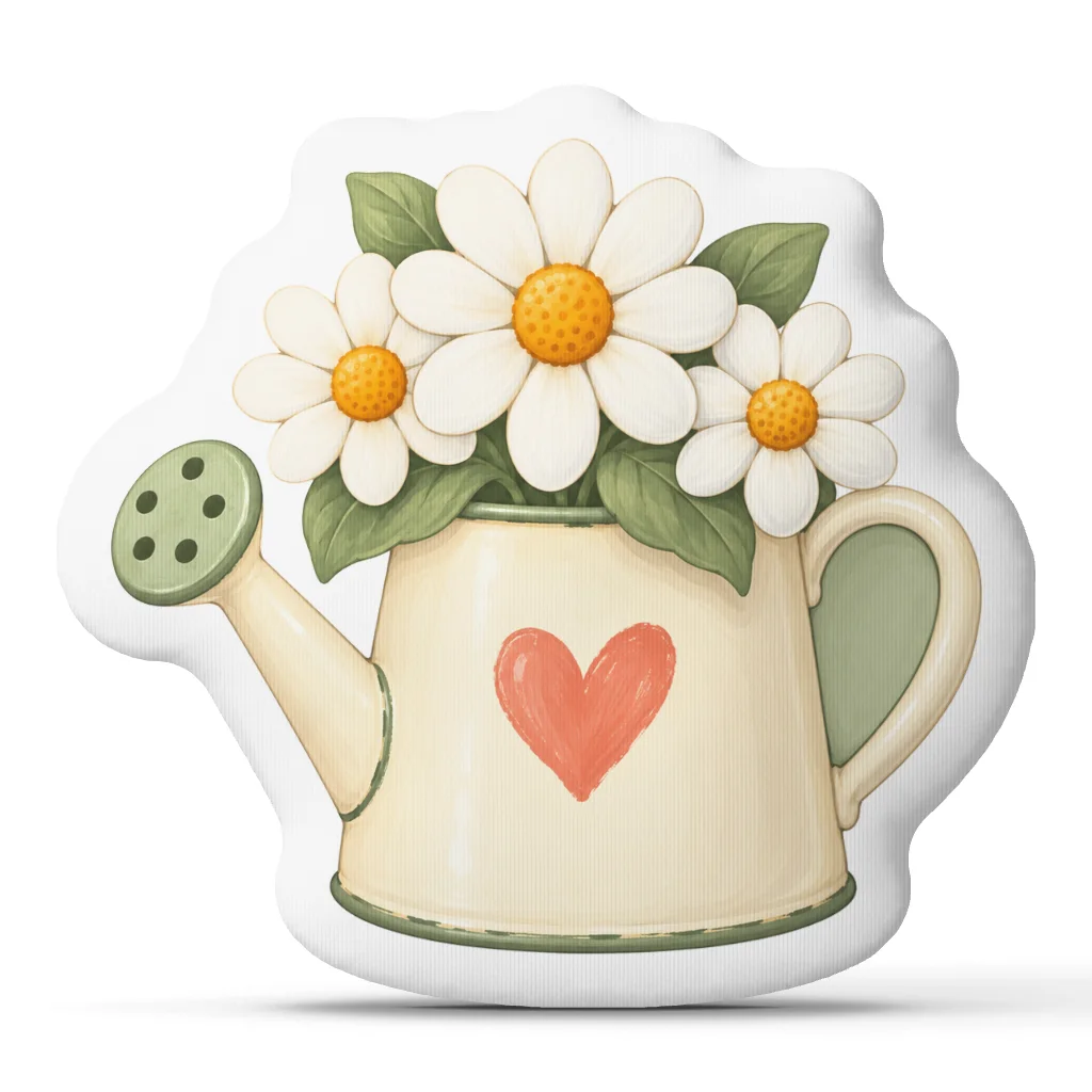 Daisy Watering Can Shaped Throw Pillow Floral Garden Cushion Stuffed Pillow for Gardener Housewarming Gift Home Decor Sofa