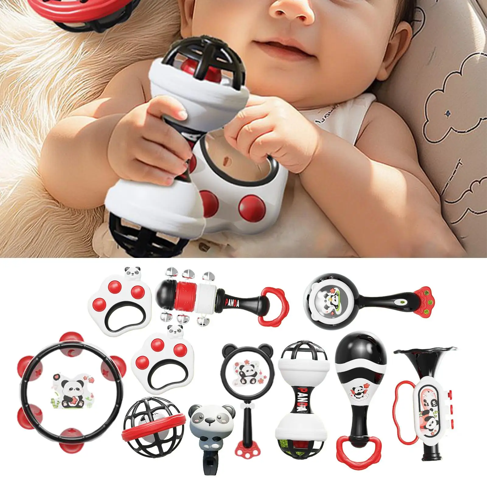 Sonajeros para bebé Panda, sonajeros de fácil agarre, instrumentos musicales, mordedor sensorial para jugar, desarrollo de la primera infancia, guardería