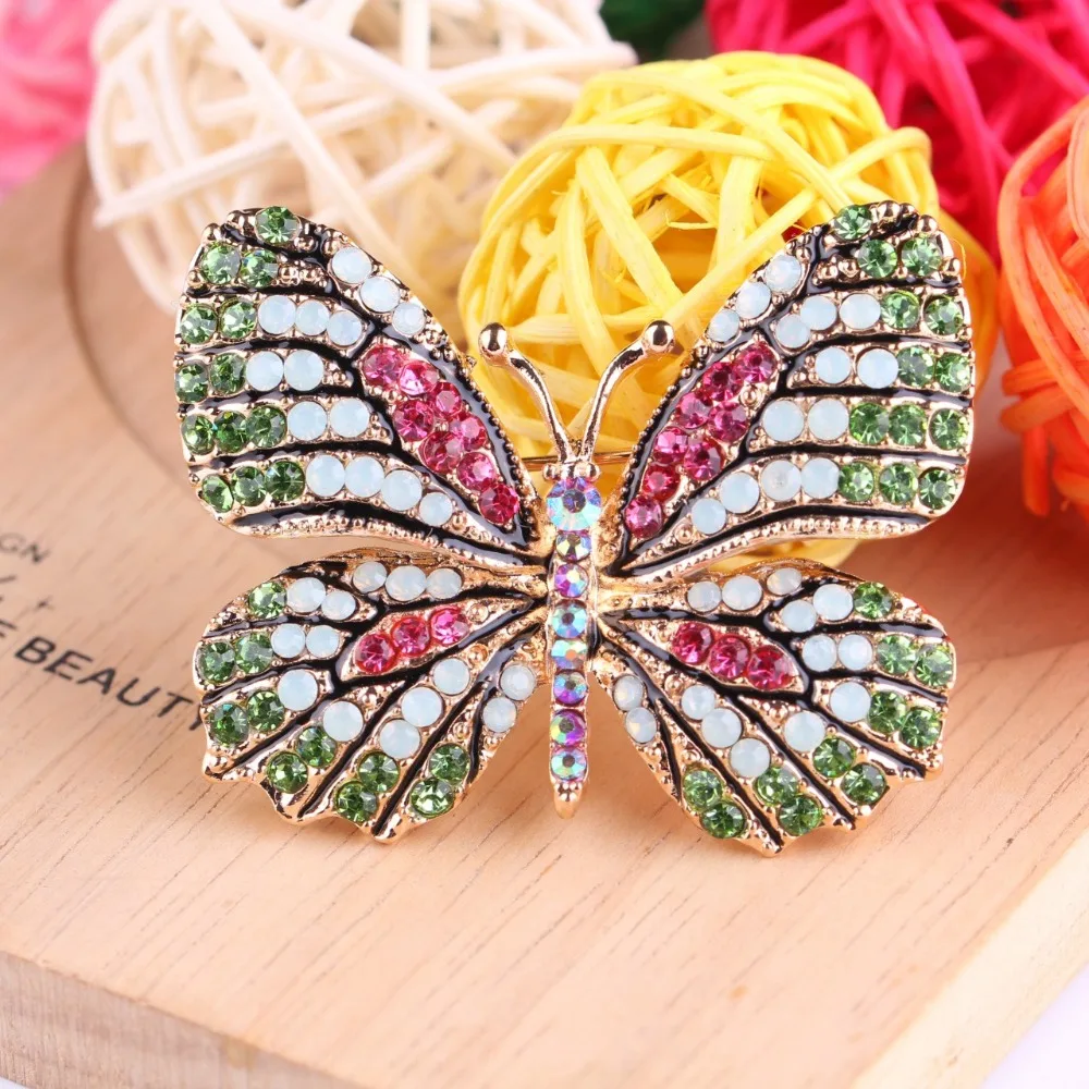 Crystal Rhinestone Colorful Butterfly Brooch Metal Multi-color Backpack Pins Jewelry Gifts Rhinestone Butterfly Brooch Wedding