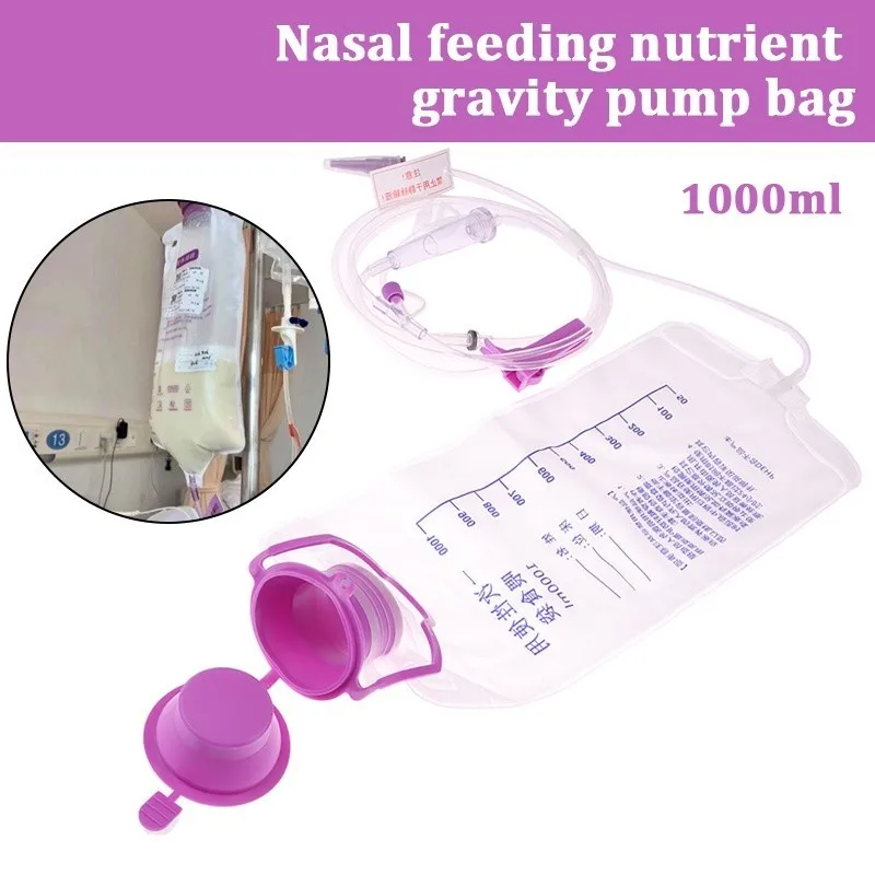 Bolsa de alimentación enteral por gravedad de 1000ML, suministro de nutrición enteral médica, bolsa de bomba de gravedad nutritiva para alimentación Nasal