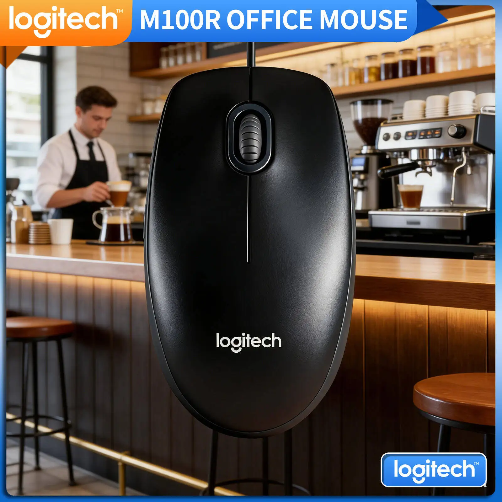 

Logitech M100R Wired USB Mouse 3-Button Ambidextrous 1000DPI Ergonomic 1.8m Cable Office Home School Computer Laptop