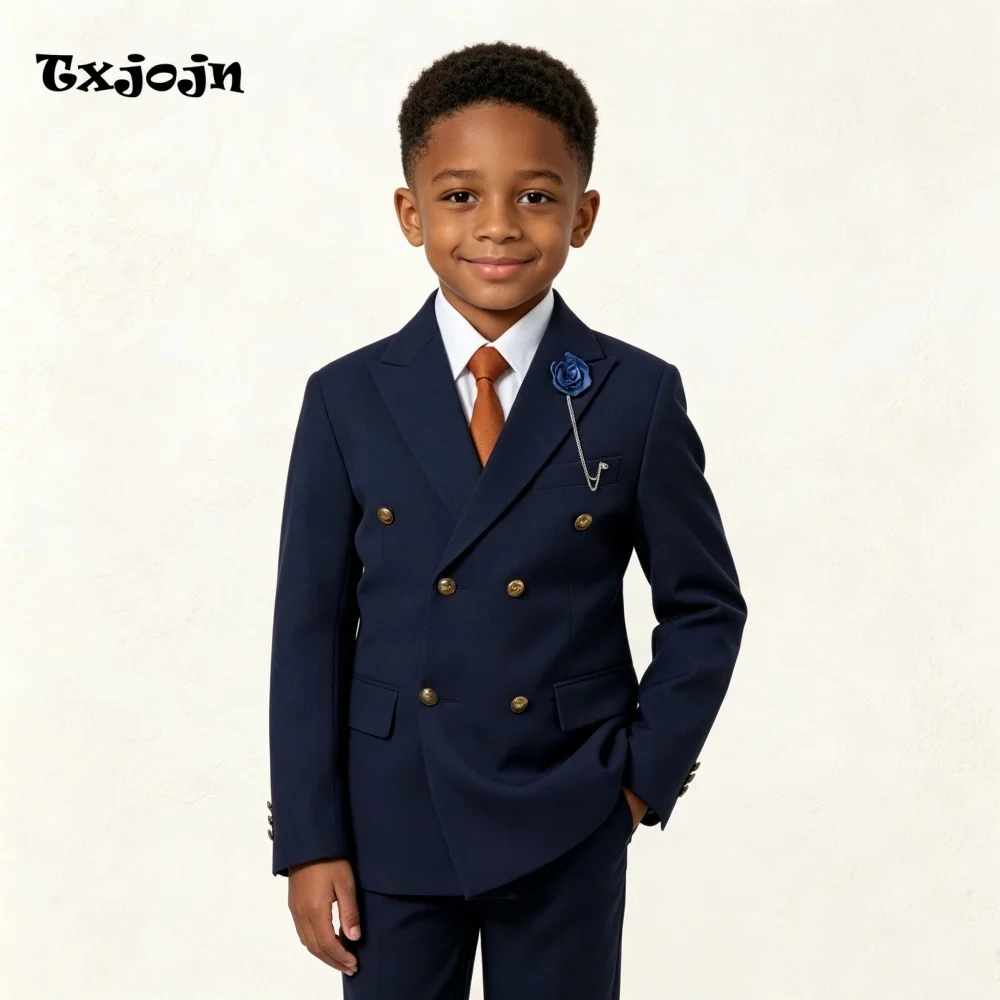 Formal Boys Suit Classic Wedding Tuxedos 2-piece Set Trend Navy Jacket Double Breasted Blazer Pants for Homecoming Party