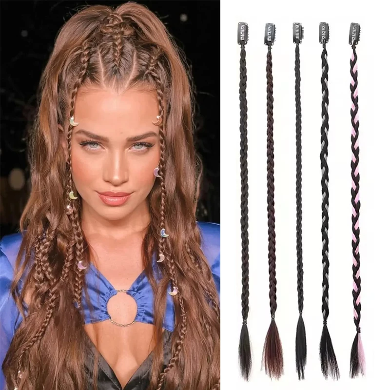 

Synthetic 1PC Hair Long Boxing Braid Wig With Strong BB Clip Highlights Colors Ponytail Hair Piece for Women