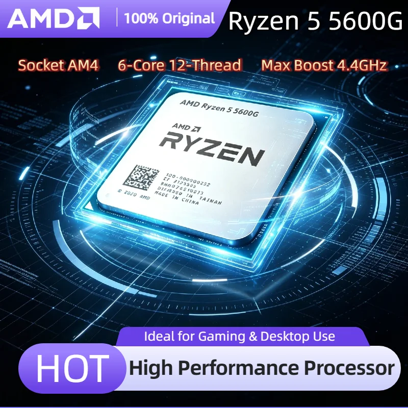 

Socket AM4 AMD Ryzen 5 5600G R5 5600G CPU 6 Core 12 Thread 4.4GHz Unlocked Desktop Processor Gaming APU Tray No Fan