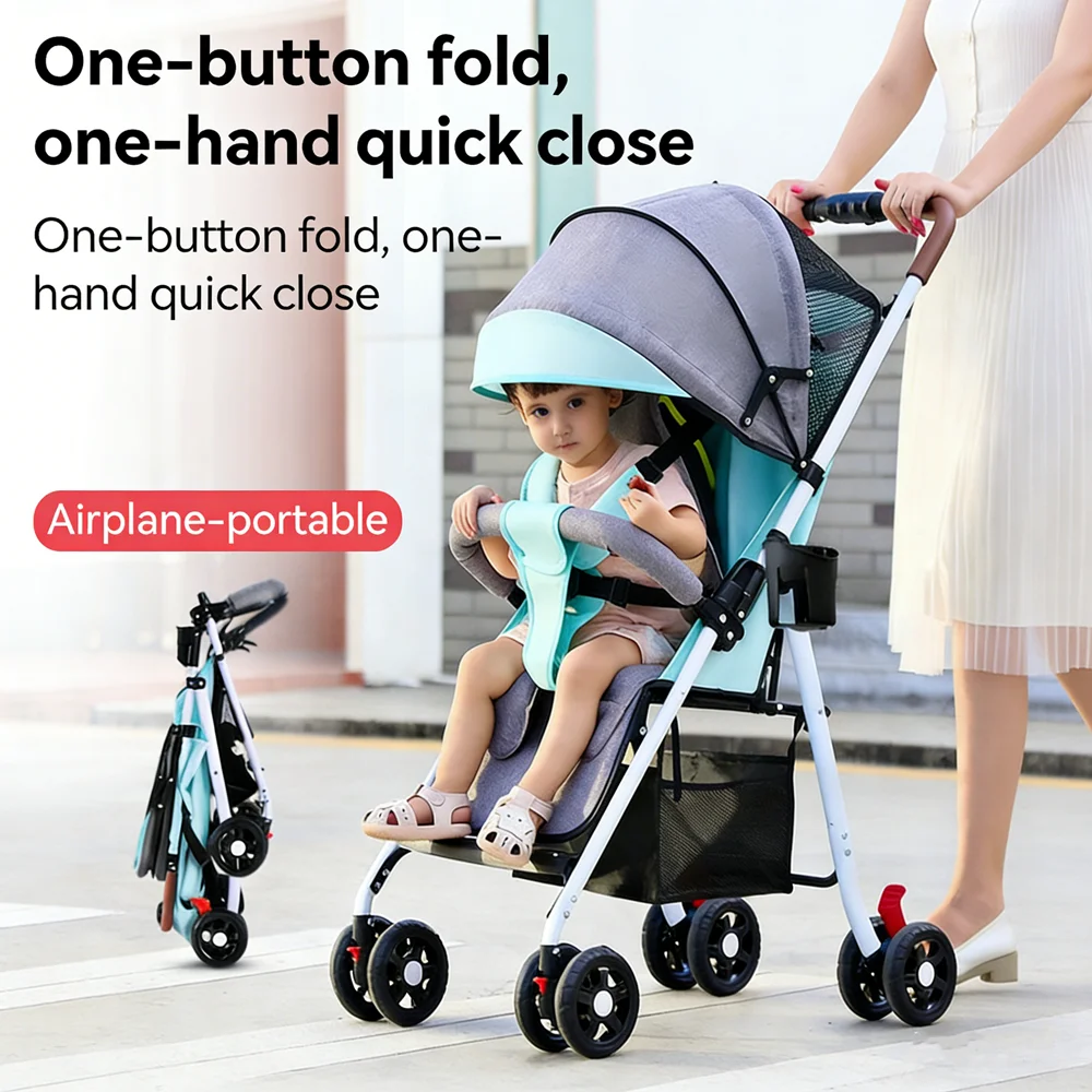 

Легкая прогулочная коляска с четырьмя колесами, складная, с дополнительным местом для хранения и солнцезащитным козырьком